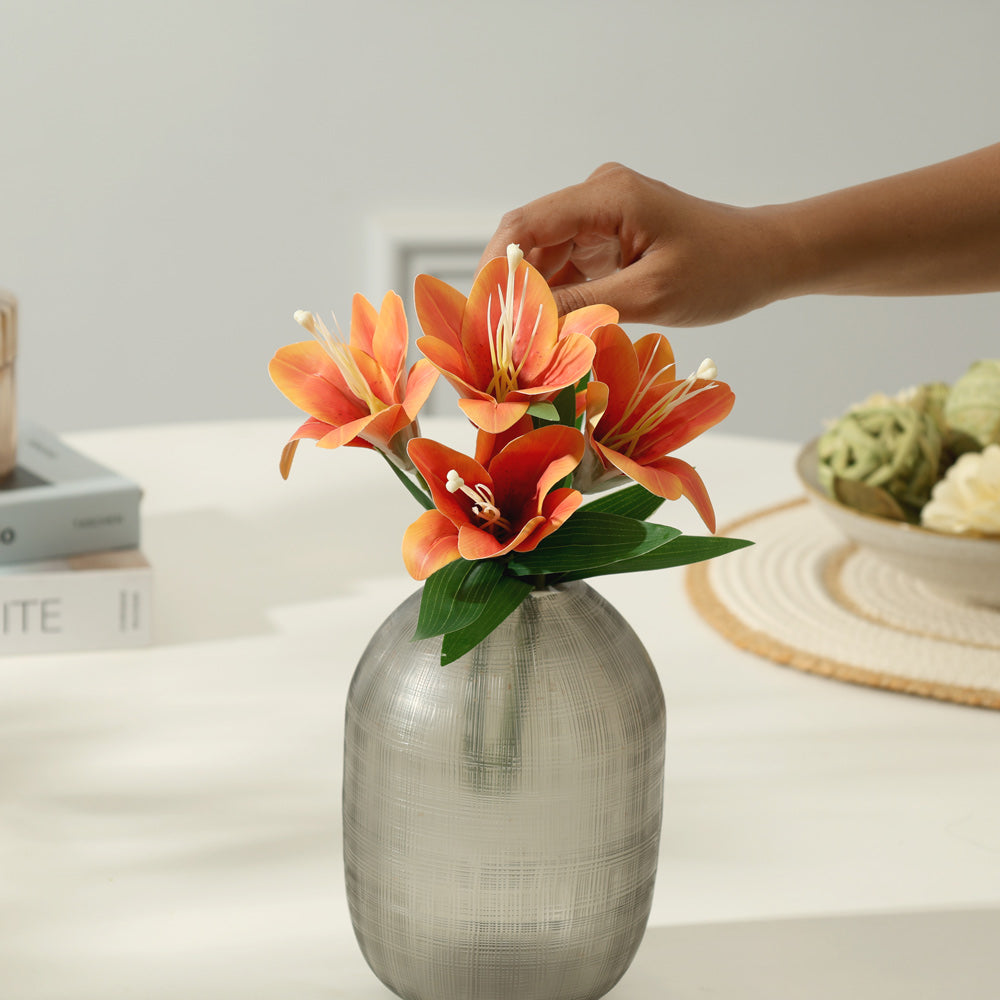 Trumpet Lily Faux Stem, Set of 2 - Sunset Orange
