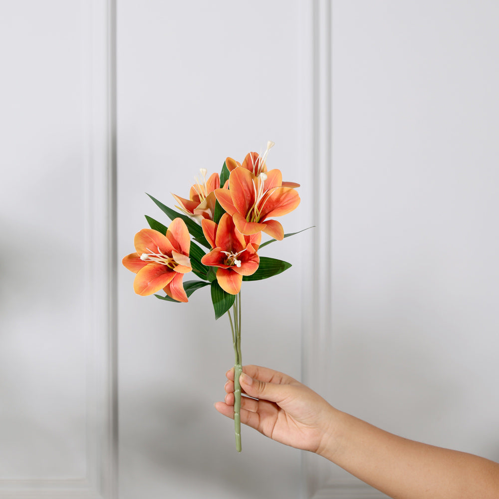 Trumpet Lily Faux Stem, Set of 2 - Sunset Orange