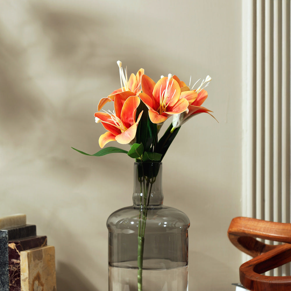 Trumpet Lily Faux Stem, Set of 2 - Sunset Orange