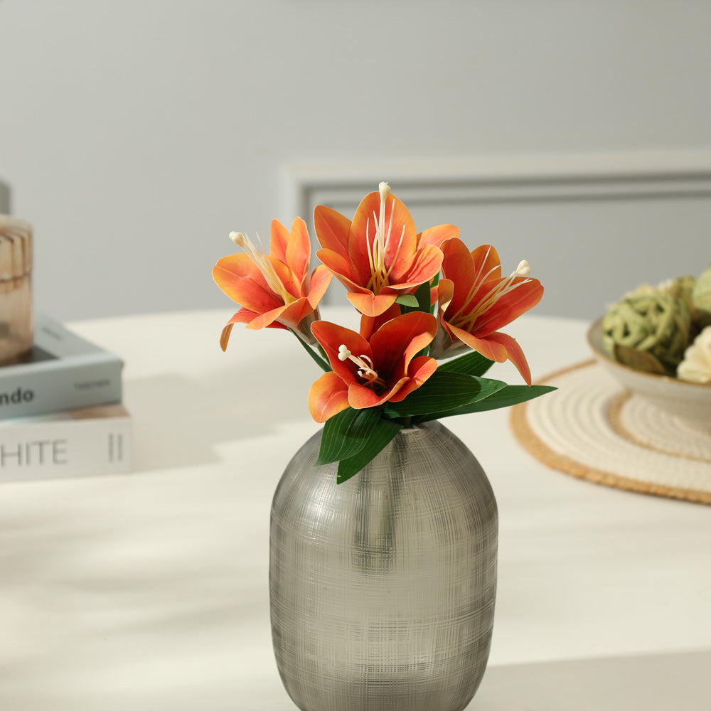 Trumpet Lily Faux Stem, Set of 2 - Sunset Orange