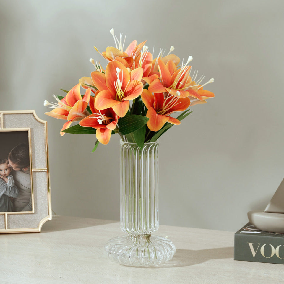 Trumpet Lily Faux Stem, Set of 2 - Sunset Orange