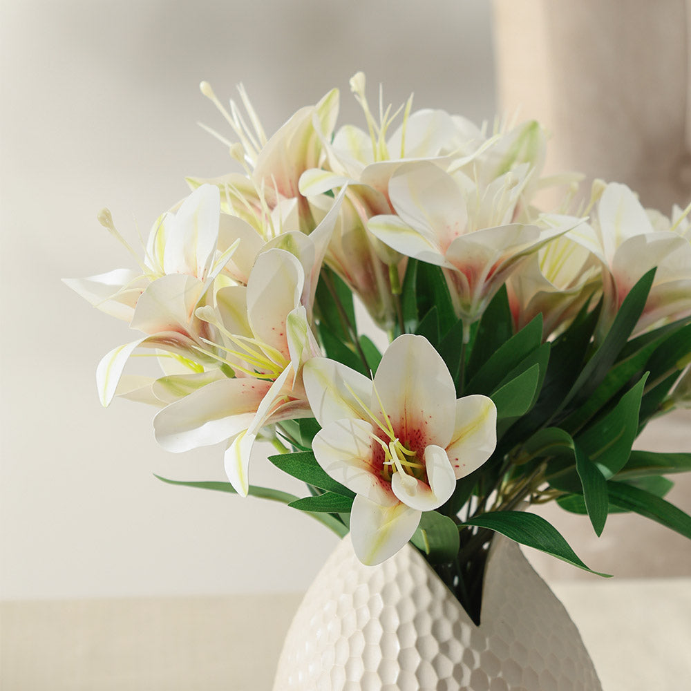faux white lilies Enhabit Trumpet Lily Faux Stem, Set of 2
