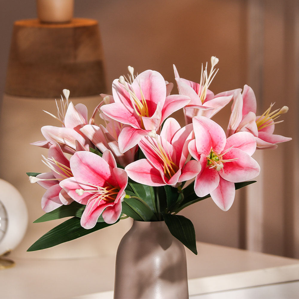 Trumpet Lily Faux Stem, Set of 2 - Dappled Pink