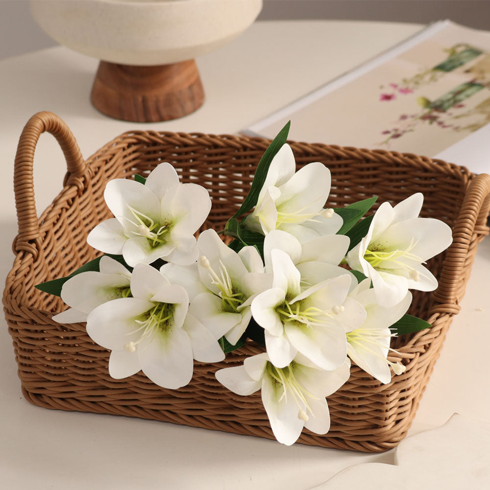 Trumpet Lily Faux Stem, Set of 2 - Dappled White