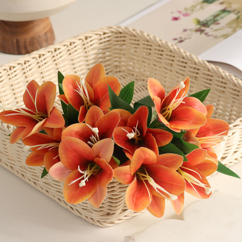 Trumpet Lily Faux Stem, Set of 2 - Sunset Orange