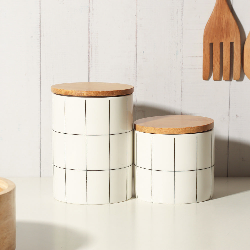 Tuile Ceramic Storage Jar Medium - Check White