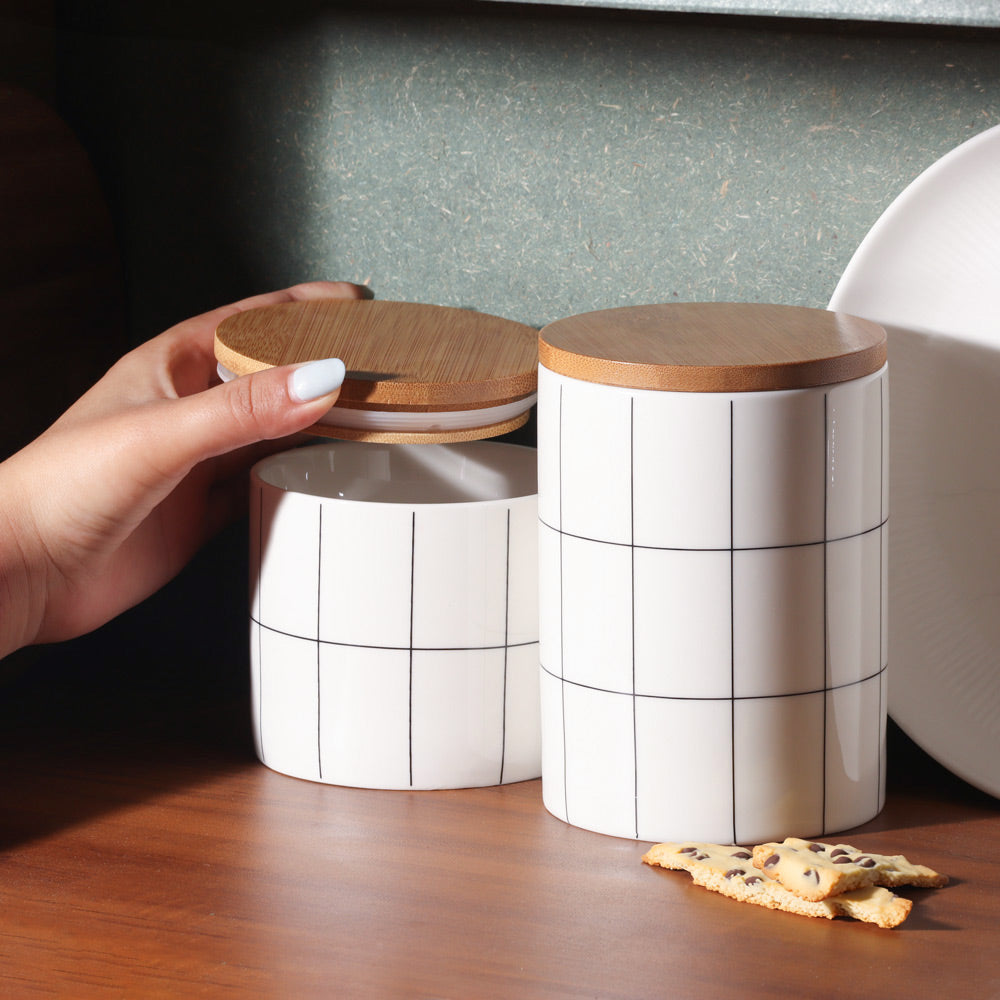 Tuile Ceramic Storage Jar Medium - Check White