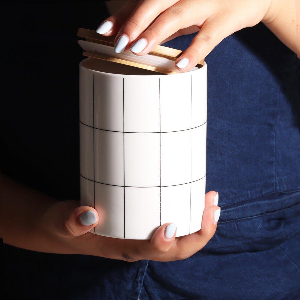 Tuile Ceramic Storage Jar Medium - Check White