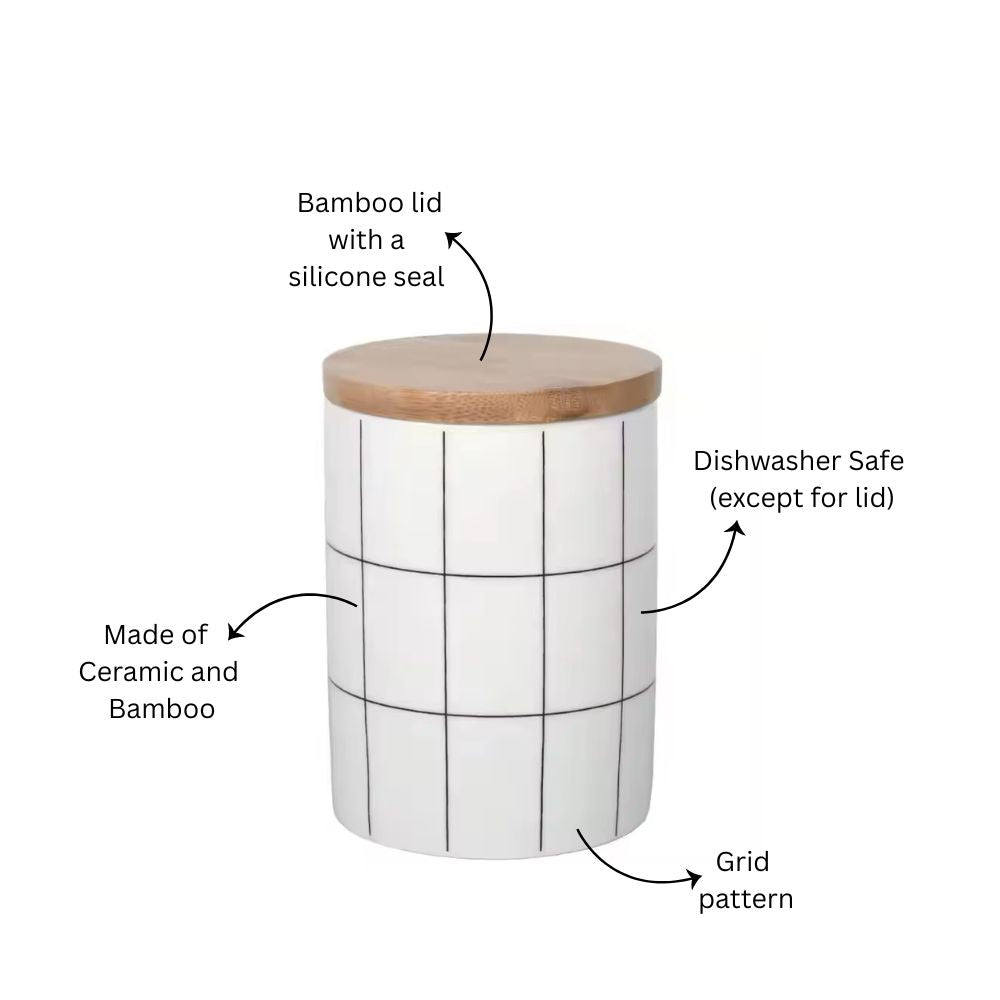 Tuile Ceramic Storage Jar Medium - Check White