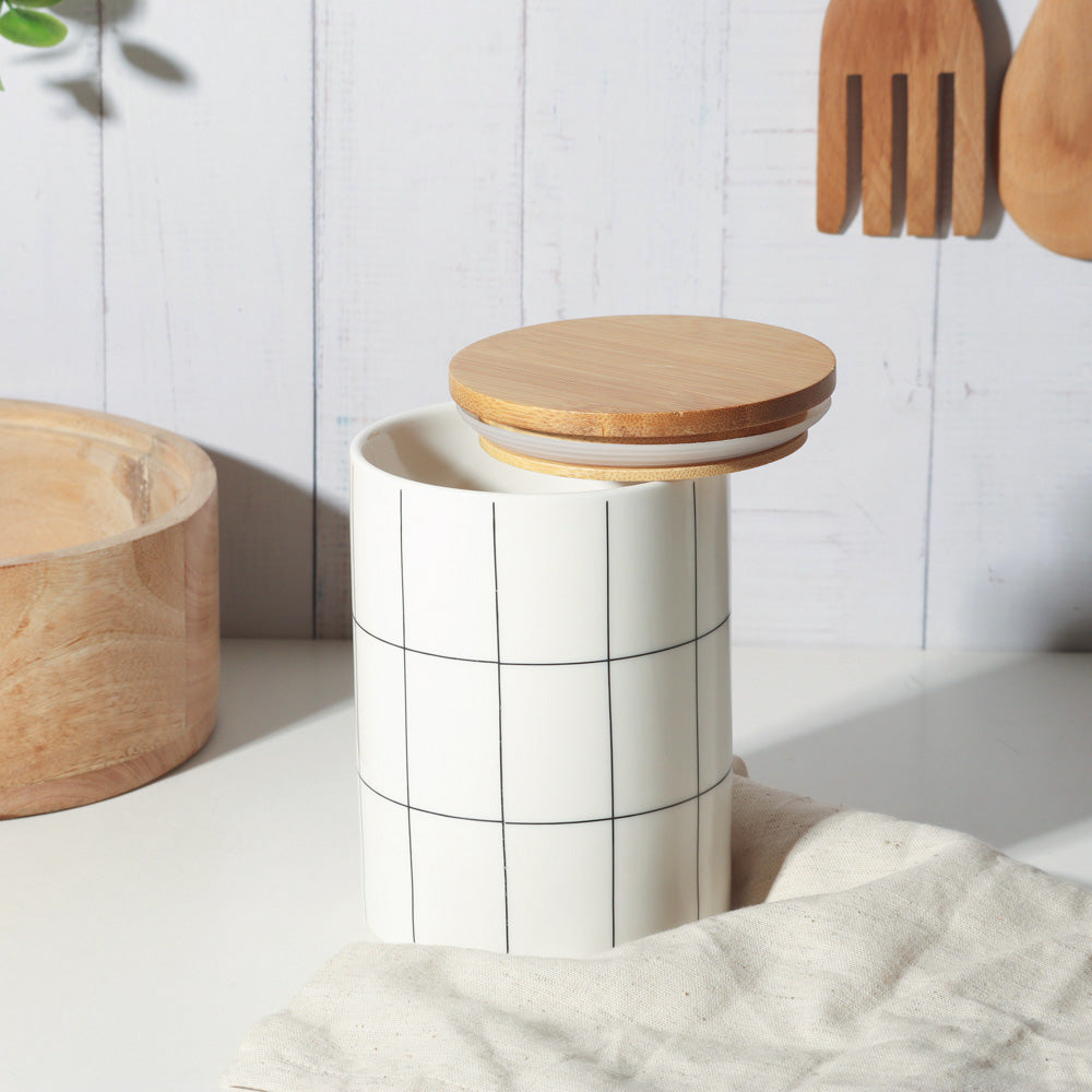 Tuile Ceramic Storage Jar Medium - Check White