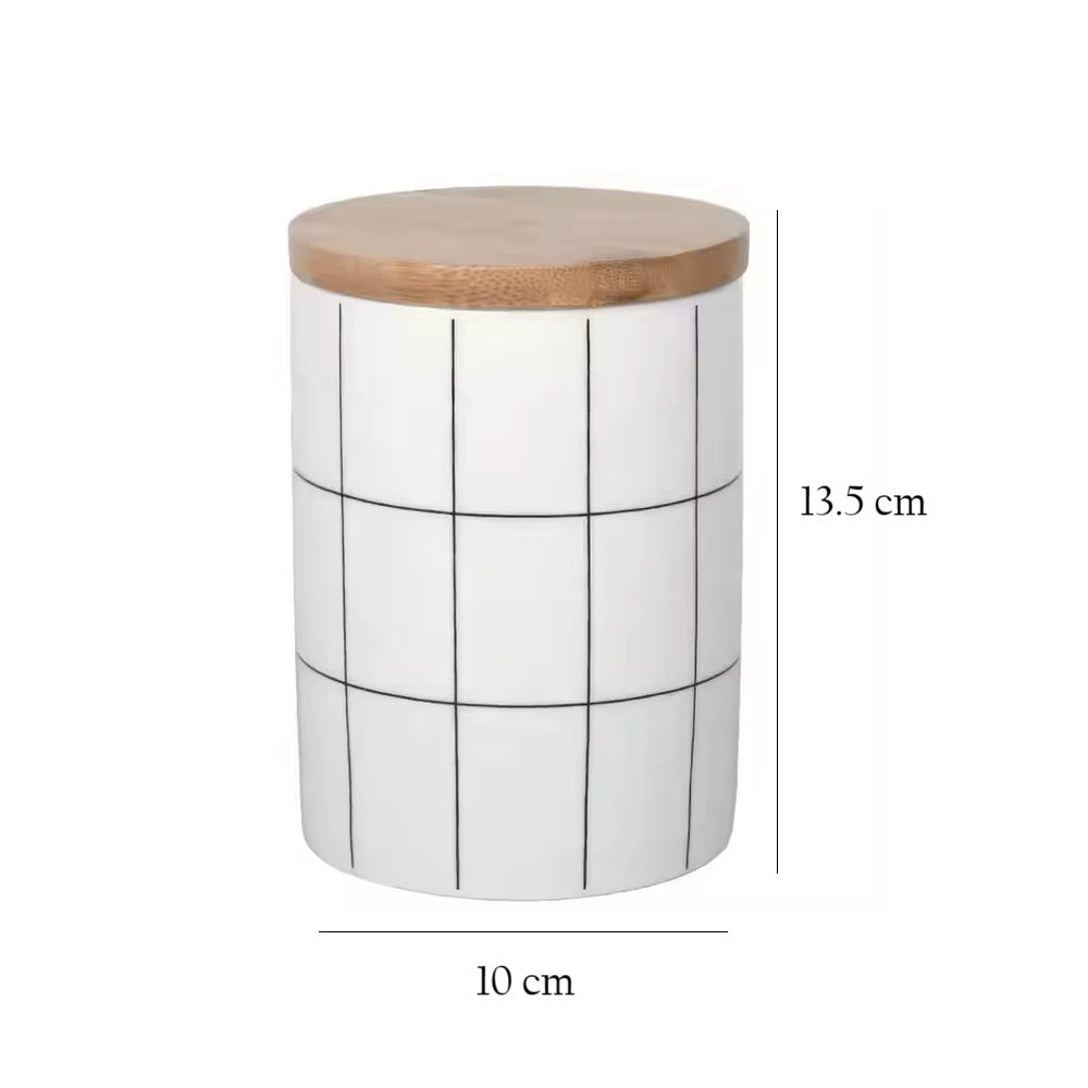 Tuile Ceramic Storage Jar Medium - Check White