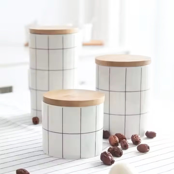 Tuile Ceramic Storage Jar Medium - Check White