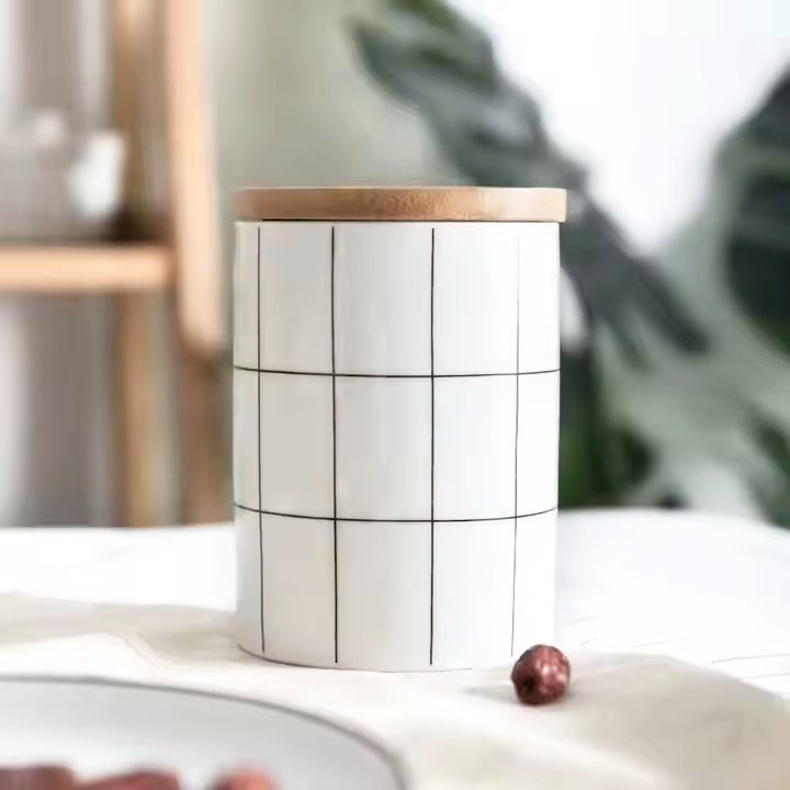 Tuile Ceramic Storage Jar Medium - Check White