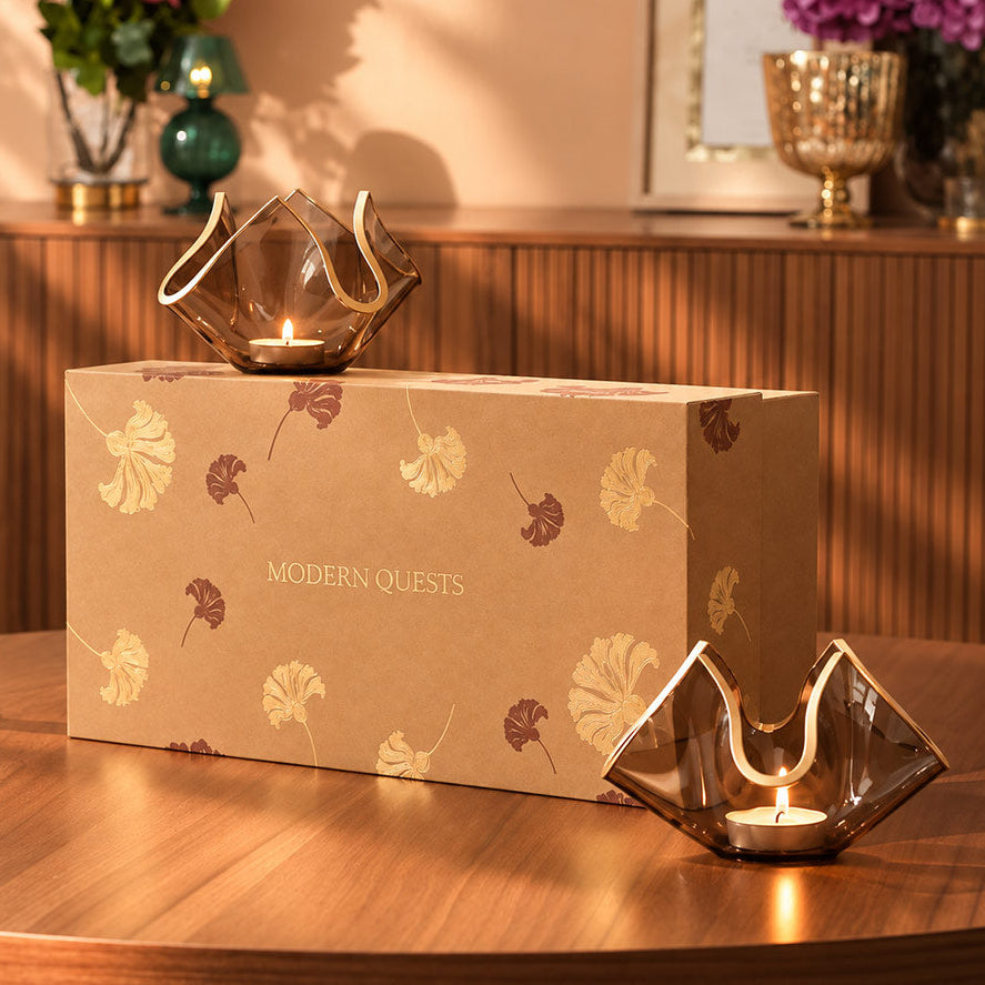 Tulipe Candle Holder 2-piece Gift Set - Brown