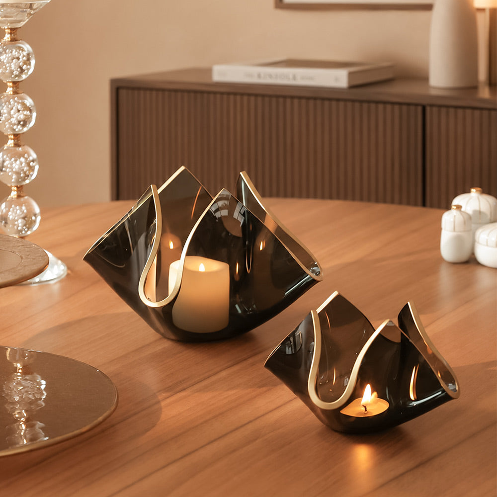 Tulipe Glass Candle Holder Large - Black Gold