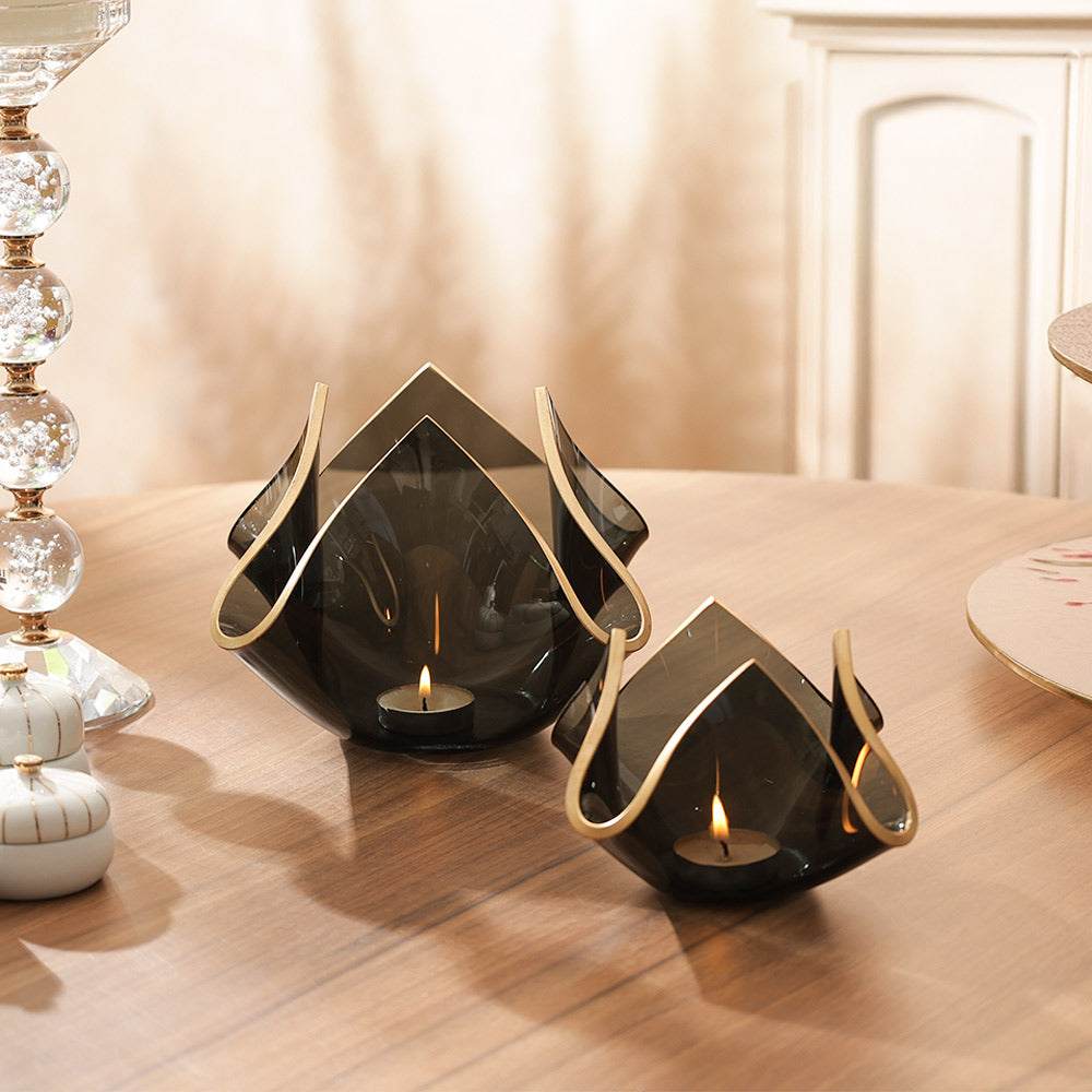 Tulipe Glass Candle Holder Large - Black Gold