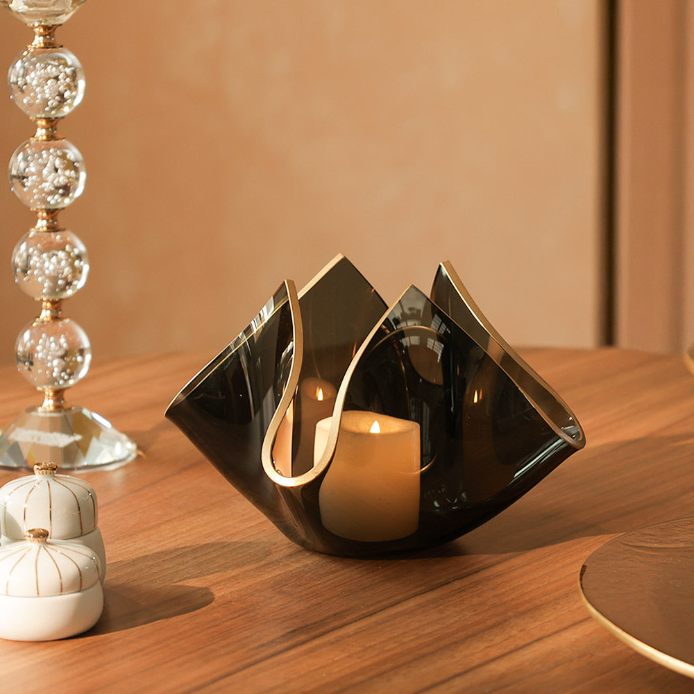 Tulipe Glass Candle Holder Large - Black Gold