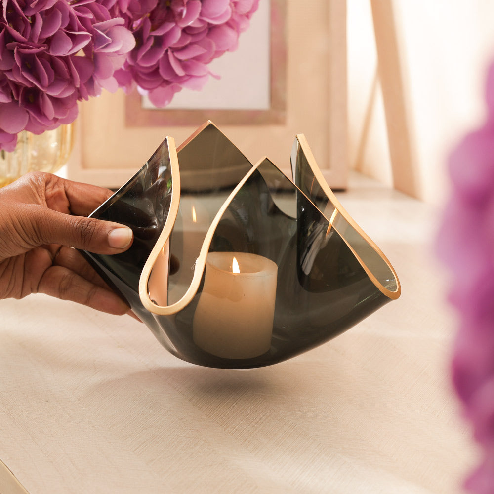 Tulipe Glass Candle Holder Large - Black Gold