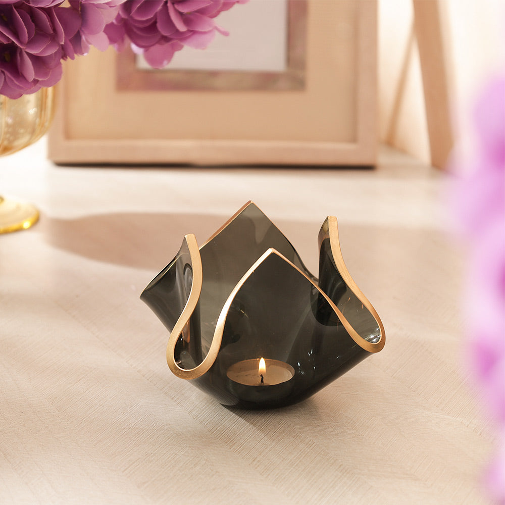 Tulipe Glass Candle Holder Small - Black Gold
