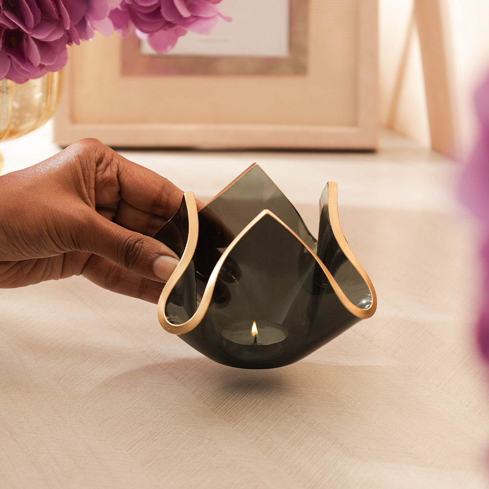 Tulipe Glass Candle Holder Small - Black Gold