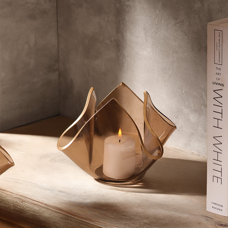 Tulipe Glass Candle Holder Large - Brown Gold