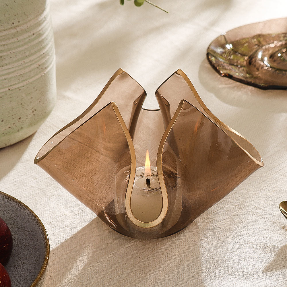 Tulipe Glass Candle Holder Large - Brown Gold