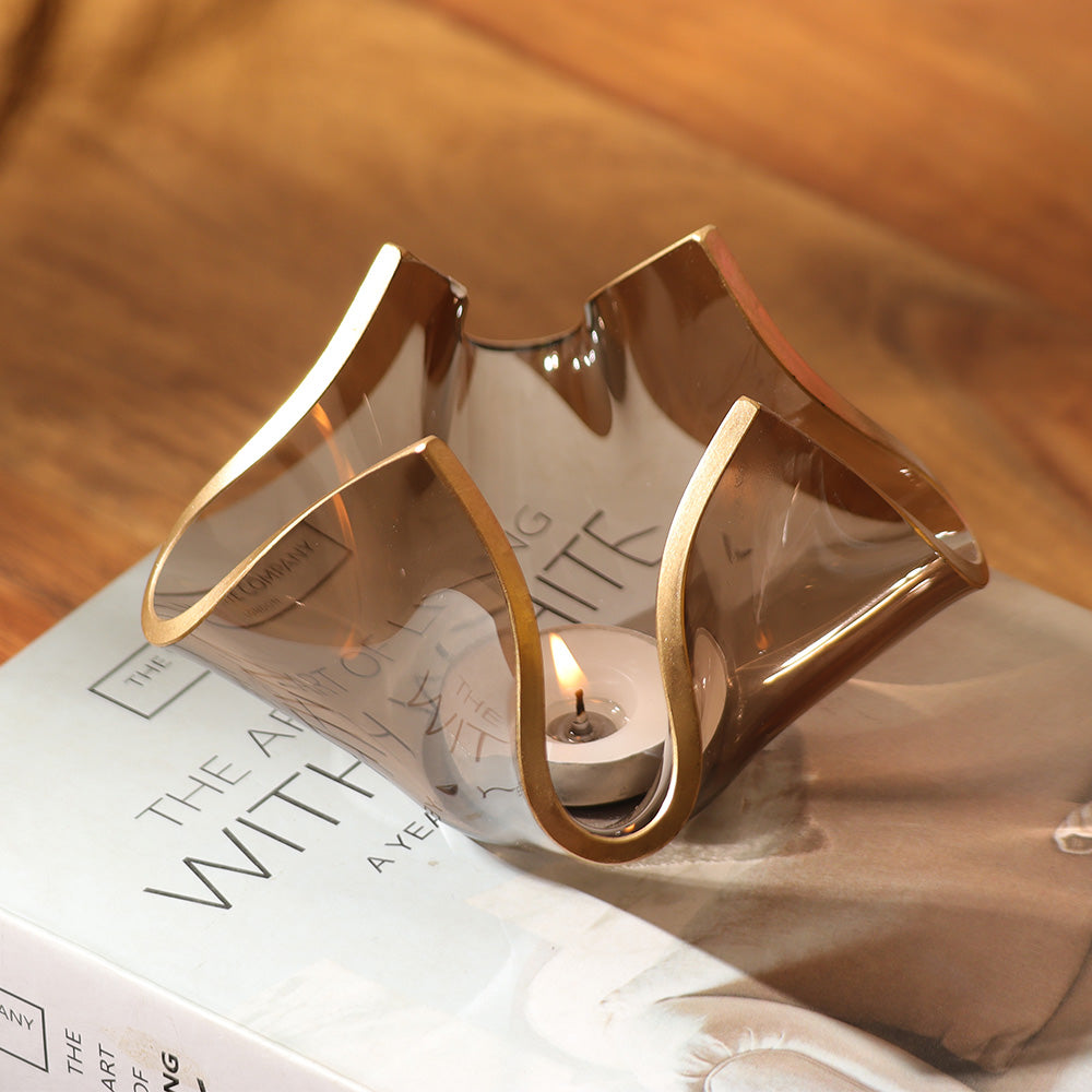 Tulipe Glass Candle Holder Small - Brown Gold