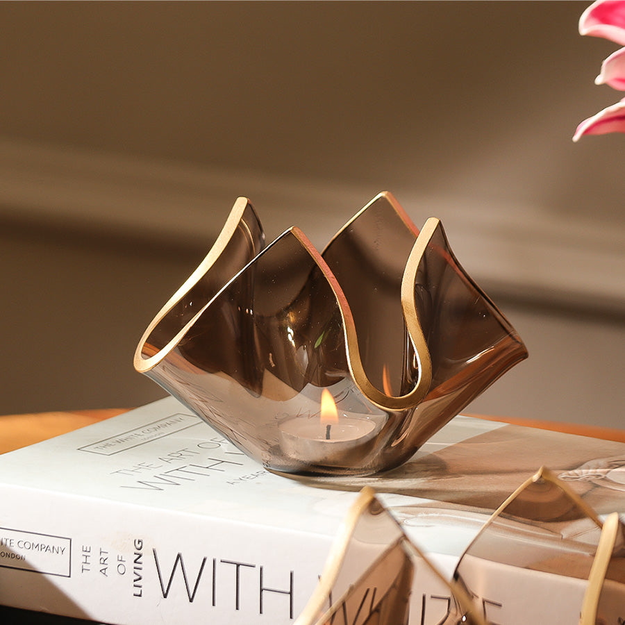 Tulipe Glass Candle Holder Small - Brown Gold