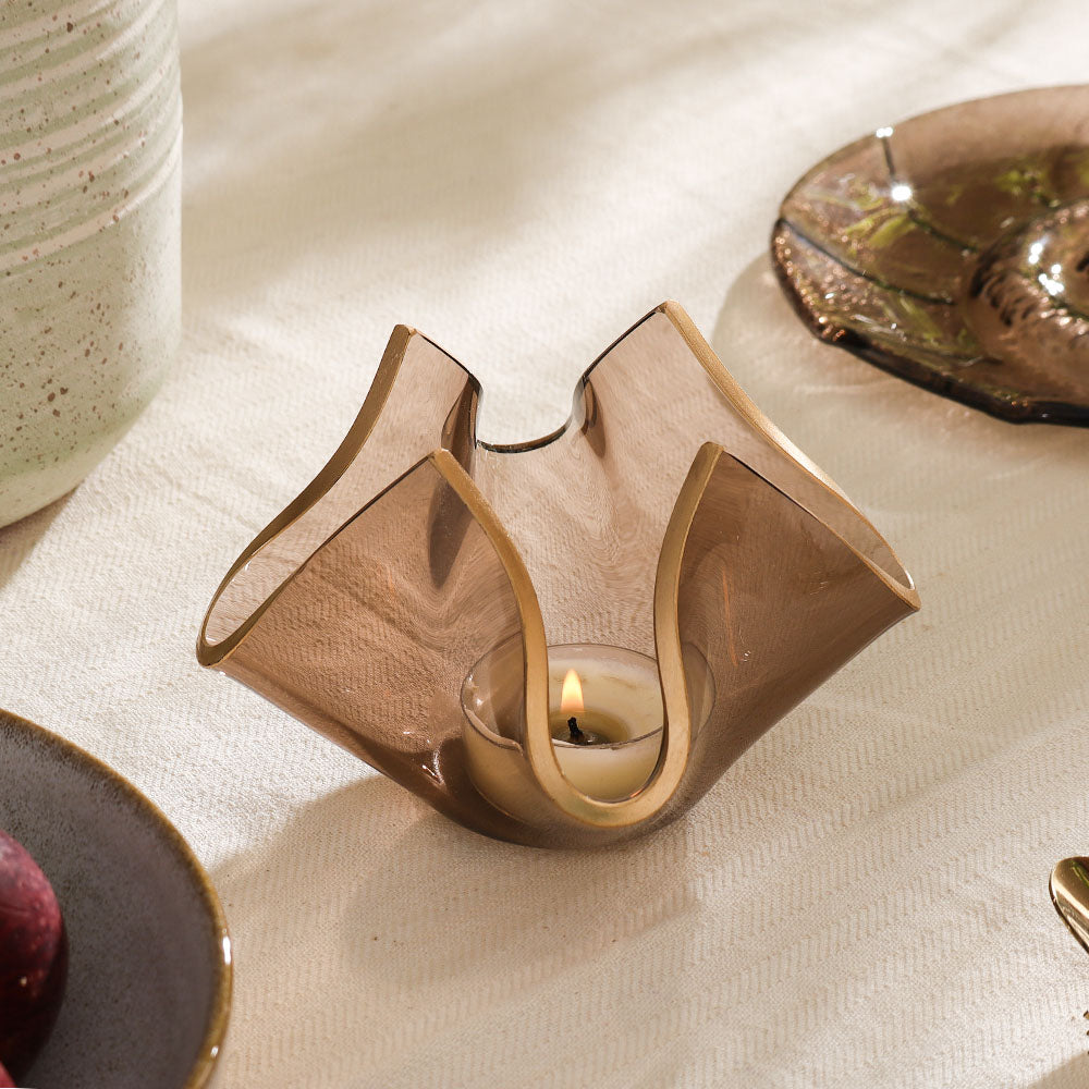 Tulipe Glass Candle Holder Small - Brown Gold