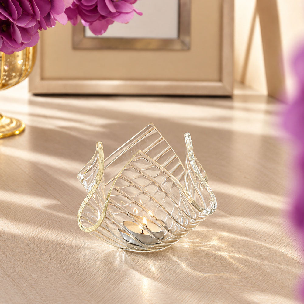 Tulipe Glass Candle Holder Small - Clear Ribbed