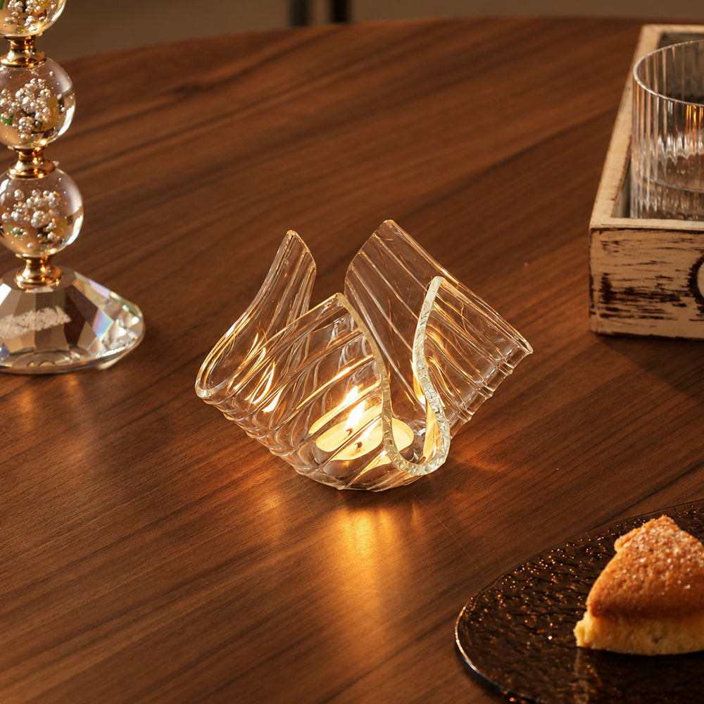 Tulipe Glass Candle Holder Small - Clear Ribbed