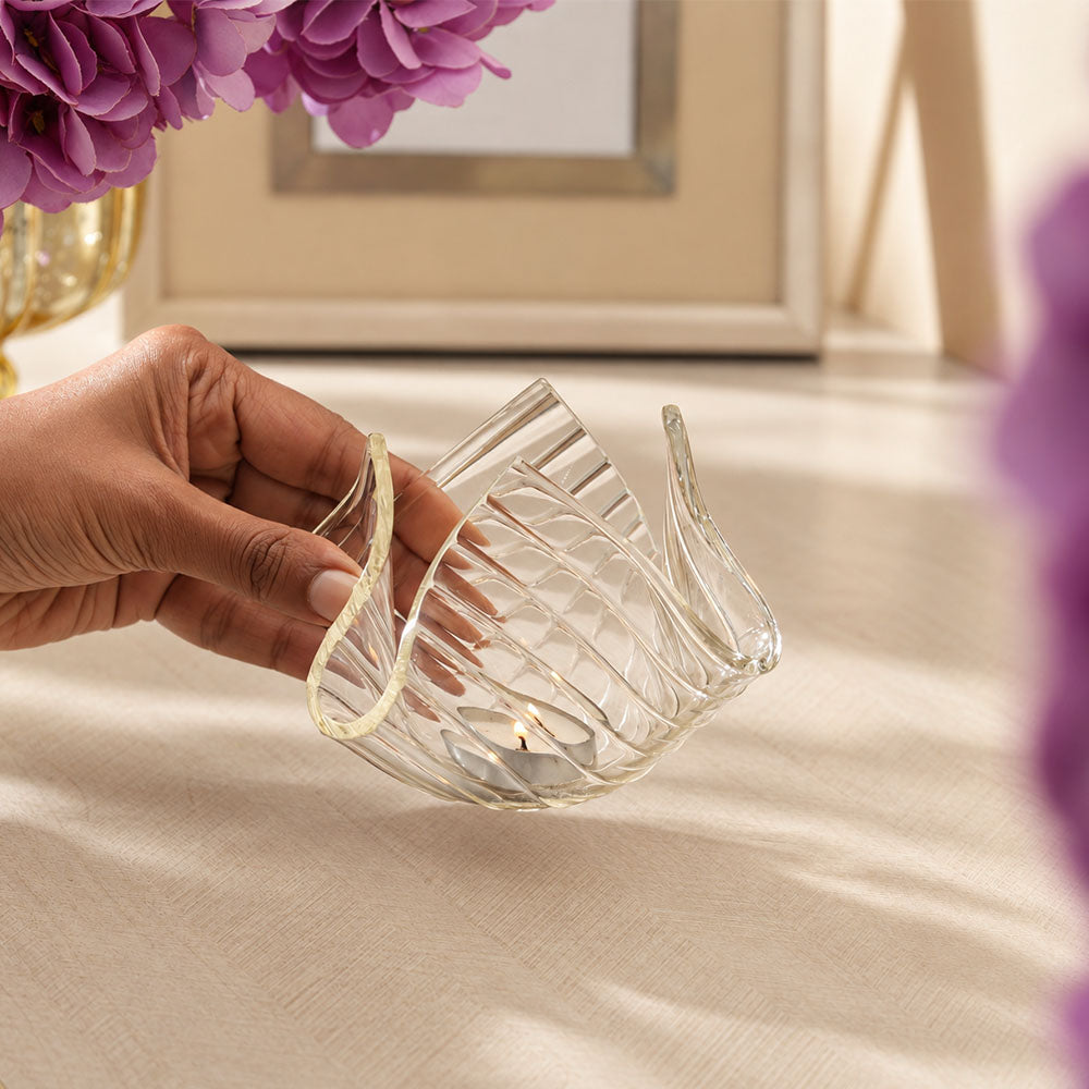 Tulipe Glass Candle Holder Small - Clear Ribbed