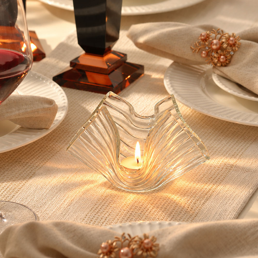 Tulipe Glass Candle Holder Small - Clear Ribbed