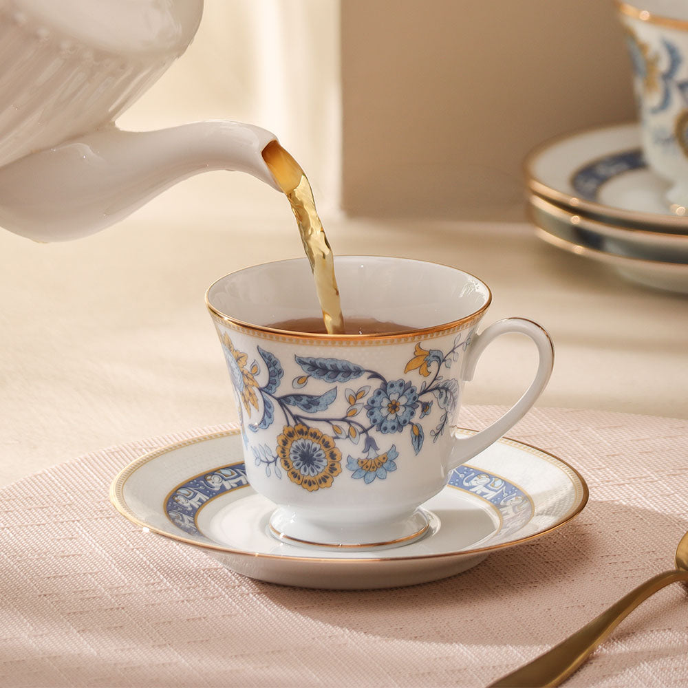 Tusker Porcelain Cup & Saucer, Set of 6 - Blue