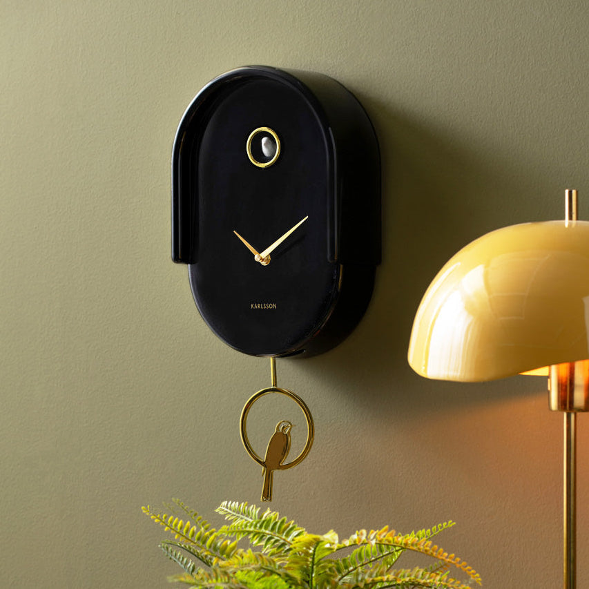 Tweet Wall Clock With Pendulum - Black