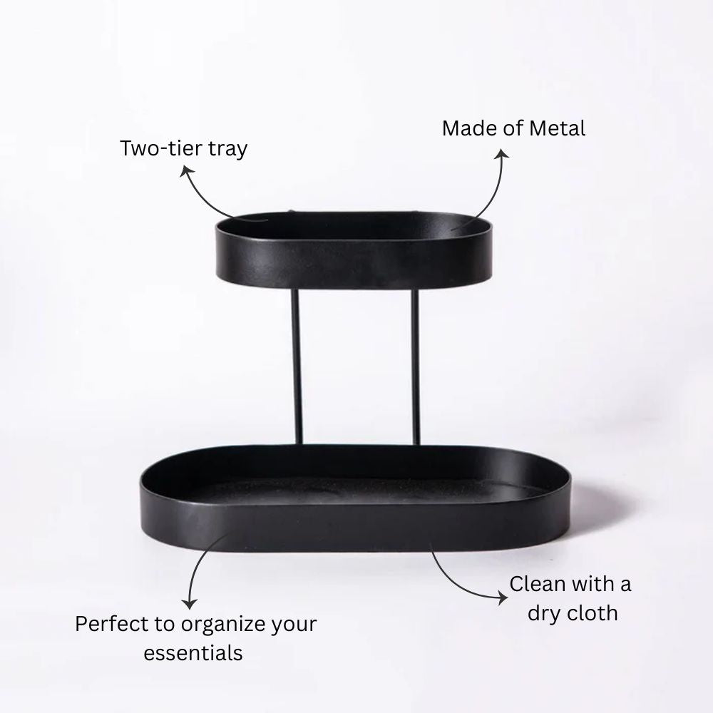 Twin 2-Tier Oval Stand - Black