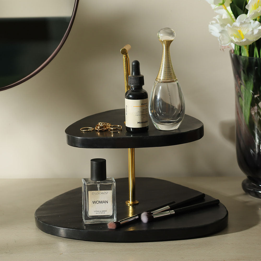 Trigon Two-Tier Marble Stand - Black