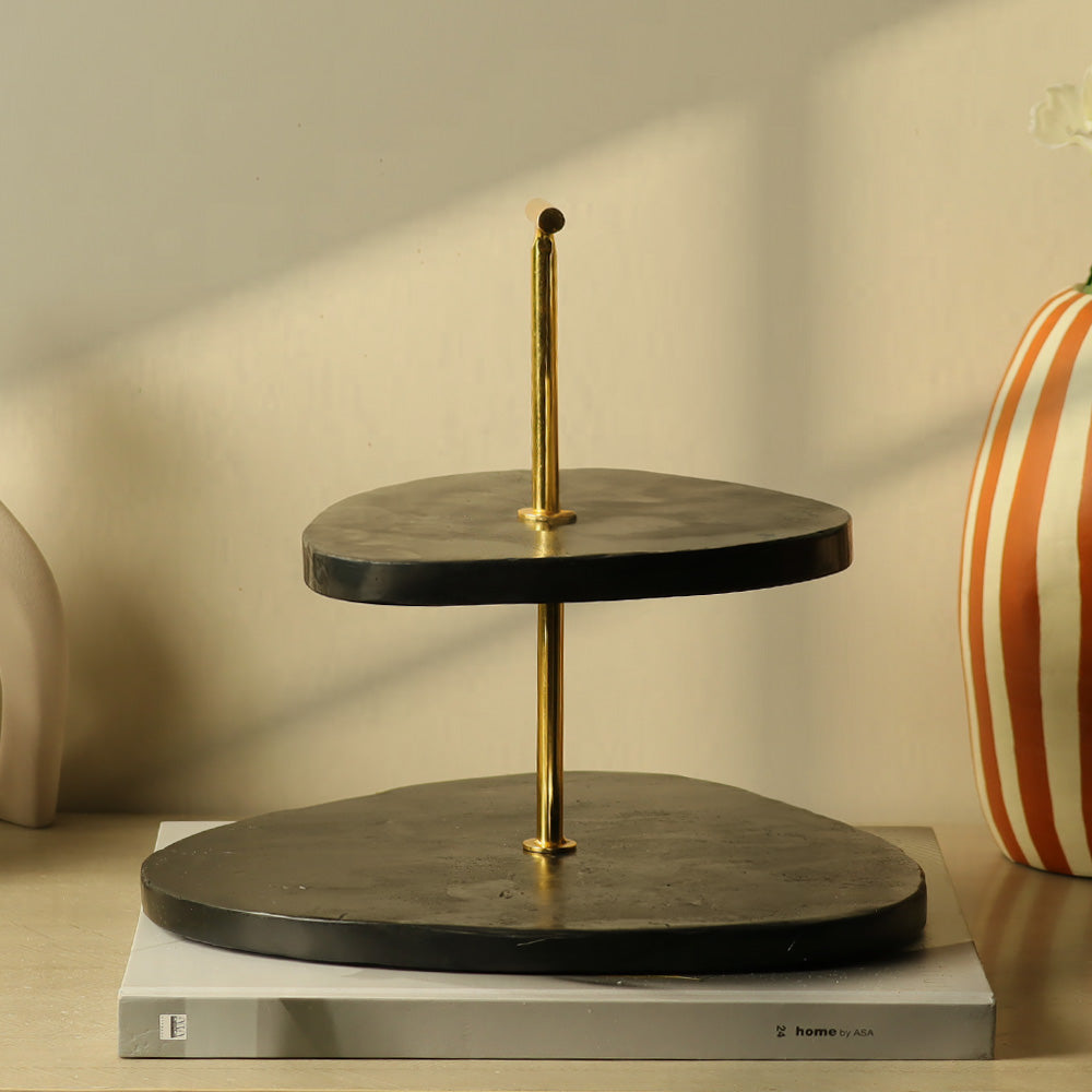 Trigon Two-Tier Marble Stand - Black