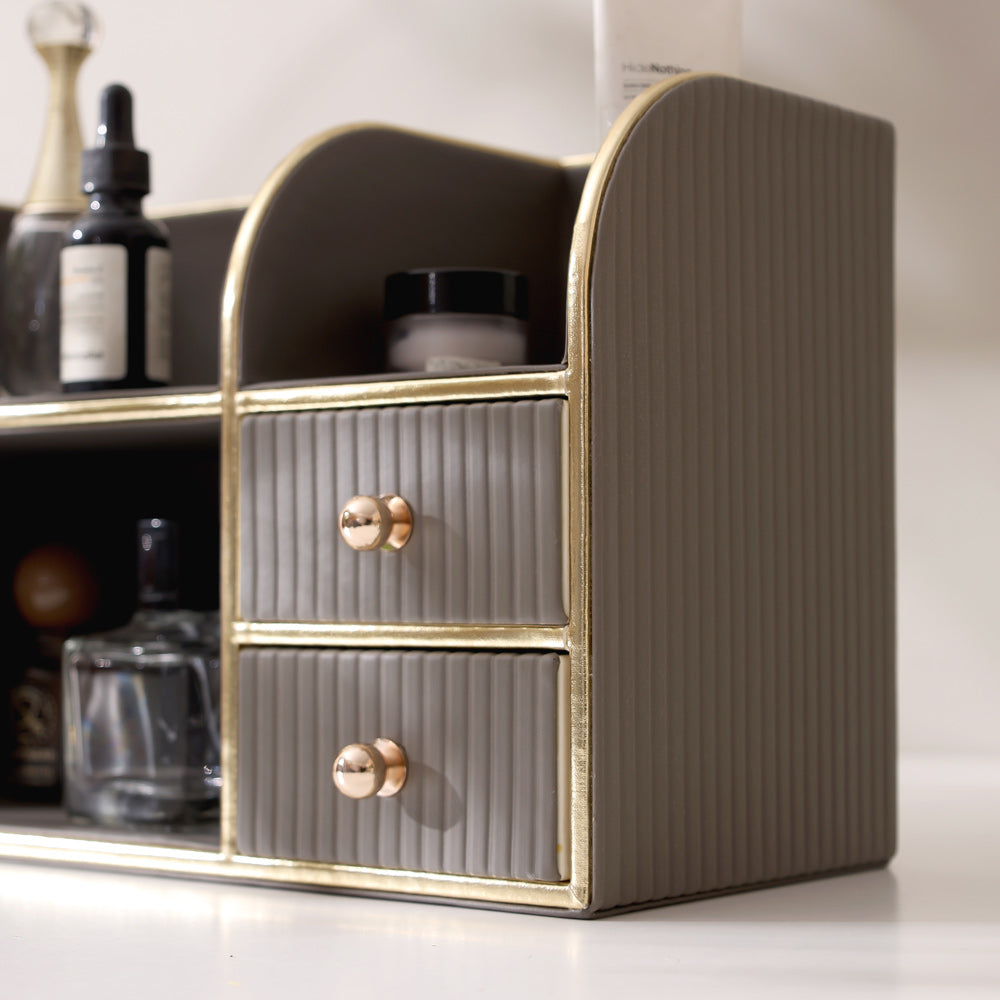 Two-Tier Cosmetics Organiser with Drawers - Dark Grey