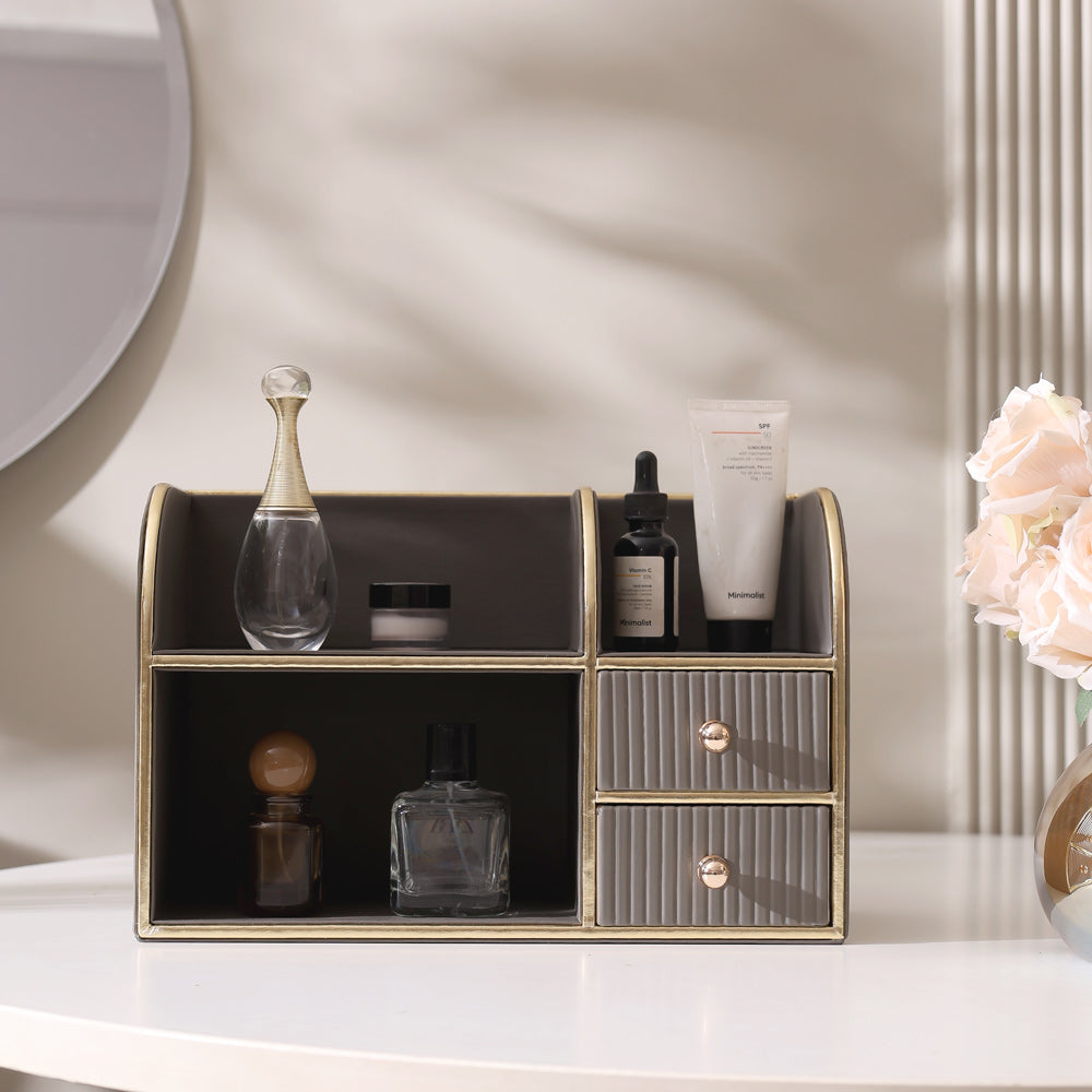 Two-Tier Cosmetics Organiser with Drawers - Dark Grey