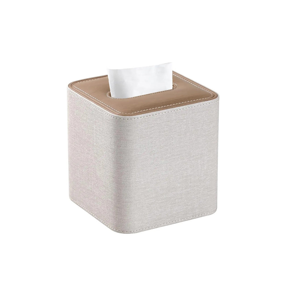 Two-Tone Square Tissue Box Holder - Beige Brown