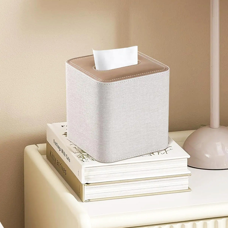 Two-Tone Square Tissue Box Holder - Beige Brown