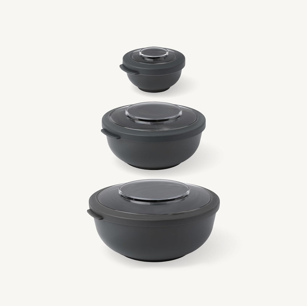Tylla Storage Bowls with Lid, Set of 3 - Charcoal Grey