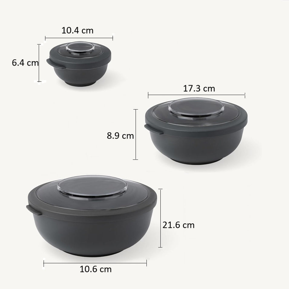 Tylla Storage Bowls with Lid, Set of 3 - Charcoal Grey