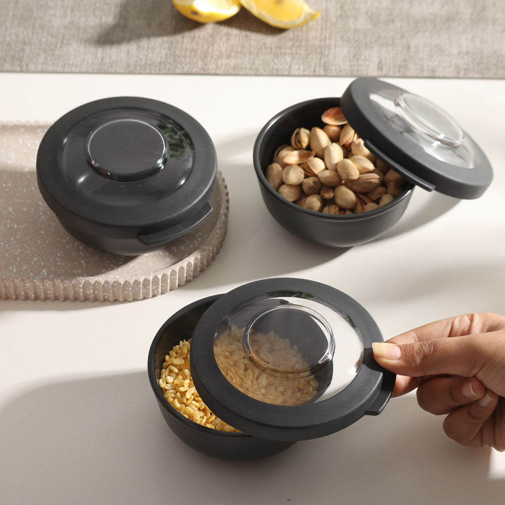 Tylla Storage Bowls with Lid 200ml, Set of 3 - Charcoal Grey