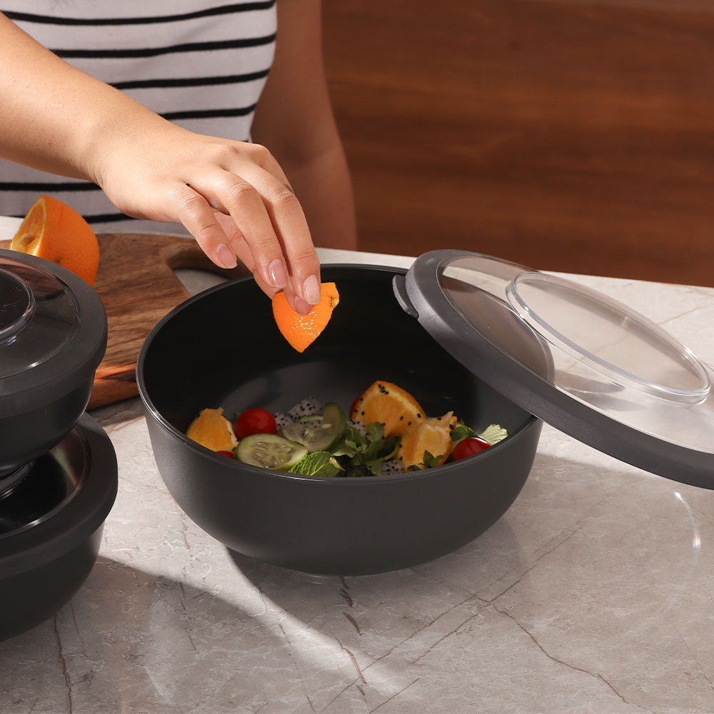 Tylla Storage Bowls with Lid, Set of 3 - Charcoal Grey