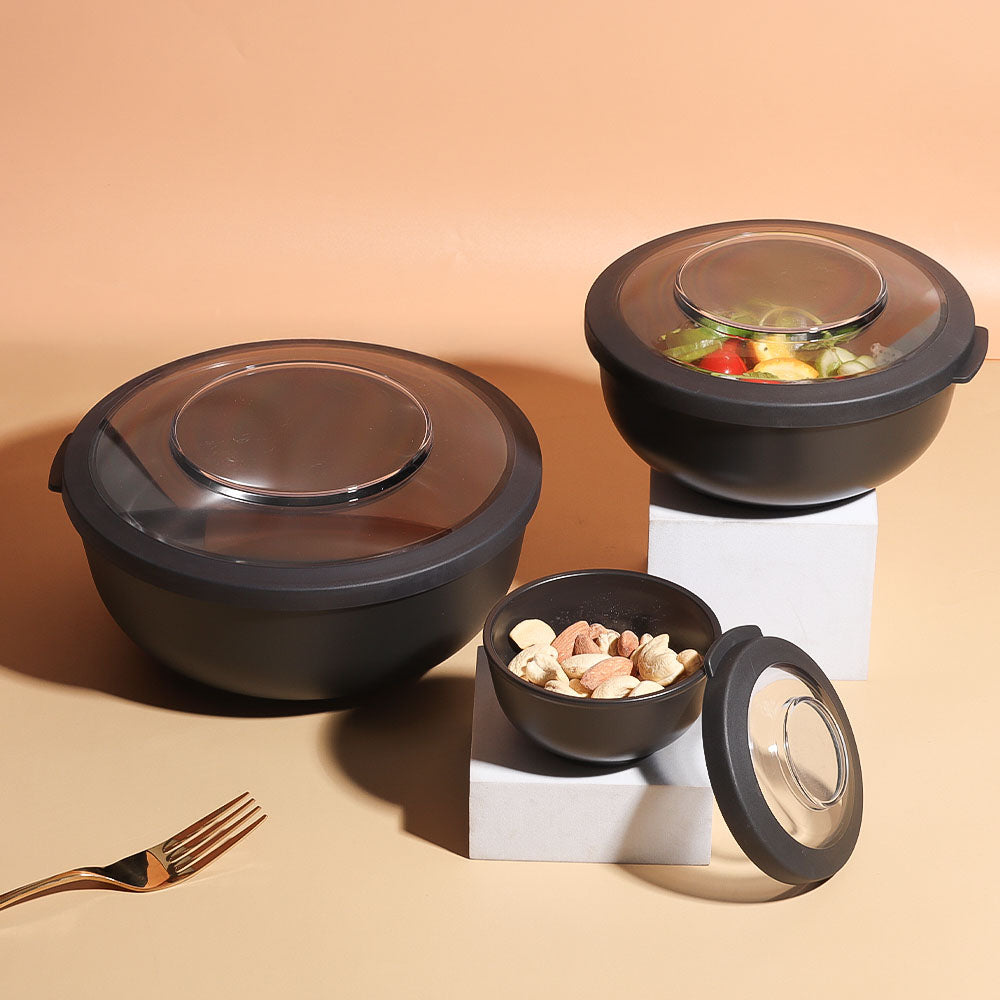 Tylla Storage Bowls with Lid, Set of 3 - Charcoal Grey