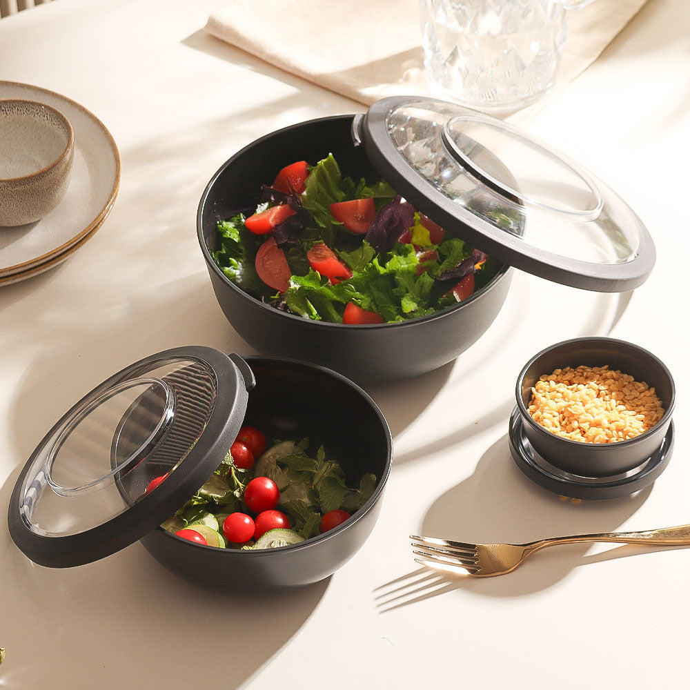 Tylla Storage Bowls with Lid, Set of 3 - Charcoal Grey