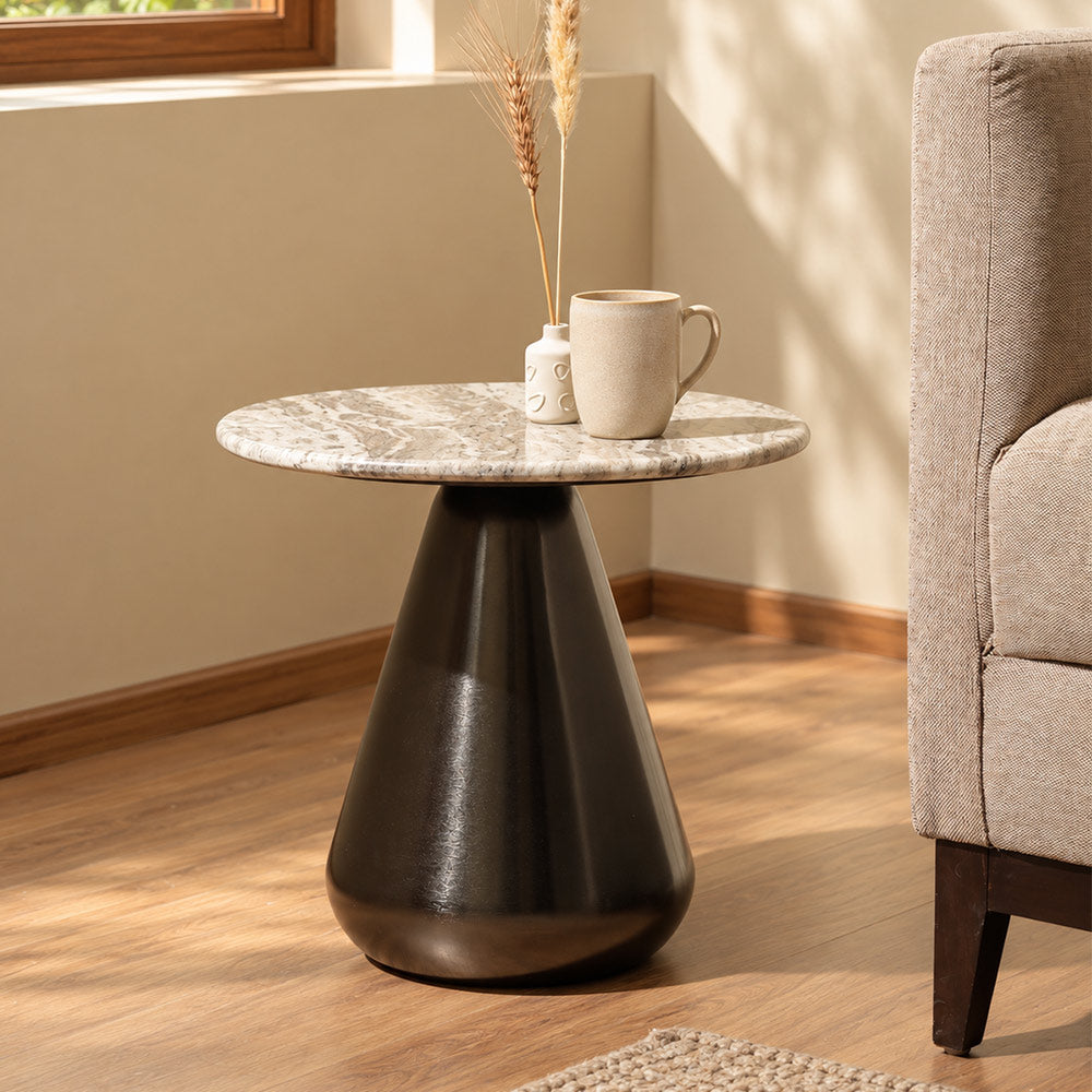 Umbria Marble & Iron Side Table Short - Cloudy Gunmetal