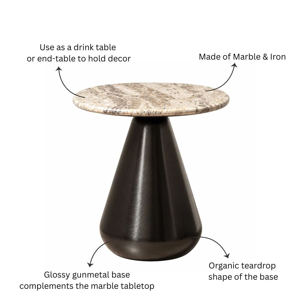 Umbria Marble & Iron Side Table Medium - Cloudy Gunmetal